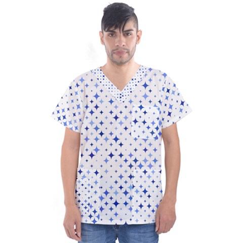 Star Curved Background Blue Men s V-neck Scrub Top by BangZart