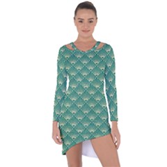 Green Fan  Asymmetric Cut-out Shift Dress by NouveauDesign
