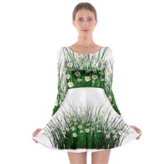 Spring Flowers Grass Meadow Plant Long Sleeve Skater Dress by Celenk