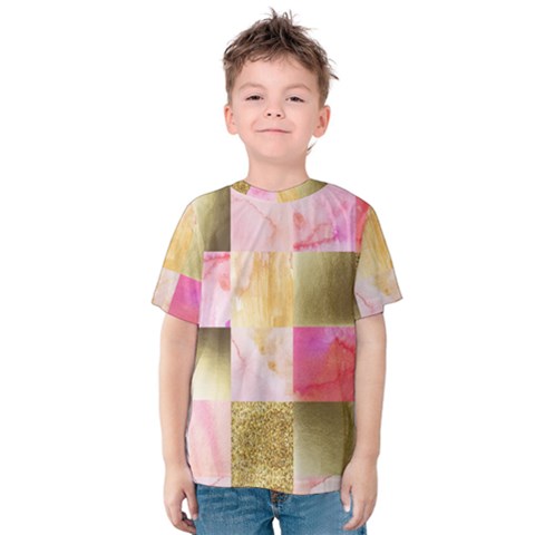 Collage Gold And Pink Kids  Cotton Tee by NouveauDesign