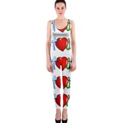 Cross Heart Anchor Love Hope Onepiece Catsuit by Celenk