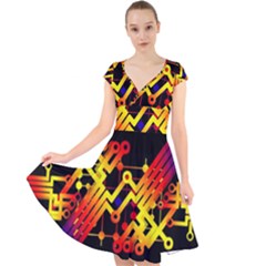 Board Conductors Circuits Cap Sleeve Front Wrap Midi Dress by Celenk