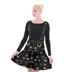 Merry Black Cat In The Night And A Mouse Involved Pop Art Suspender Skater Skirt by pepitasart
