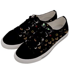 Merry Black Cat In The Night And A Mouse Involved Pop Art Men s Low Top Canvas Sneakers by pepitasart