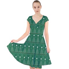 Christmas Tree Holiday Star Cap Sleeve Front Wrap Midi Dress by Celenk