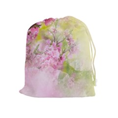 Flowers Pink Art Abstract Nature Drawstring Pouches (extra Large) by Celenk