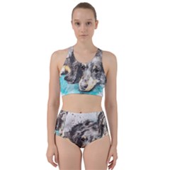 Dog Animal Art Abstract Watercolor Racer Back Bikini Set by Celenk