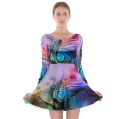 Lizard Reptile Art Abstract Animal Long Sleeve Skater Dress by Celenk