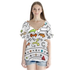 Desktop Pattern Art Graphic Design V-neck Flutter Sleeve Top by Celenk