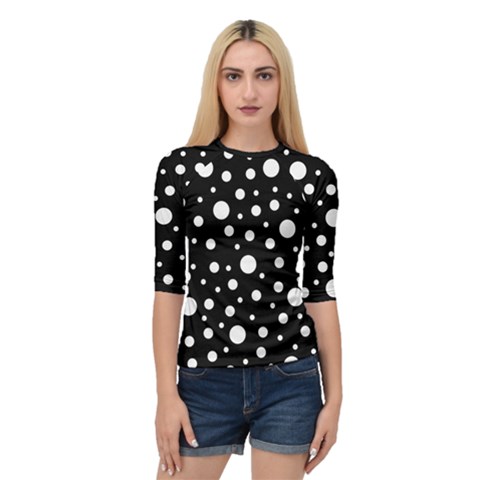 White On Black Polka Dot Pattern Quarter Sleeve Raglan Tee by LoolyElzayat