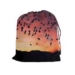 Sunset Dusk Silhouette Sky Birds Drawstring Pouches (extra Large) by Celenk