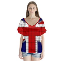 Union Jack Flag Uk Patriotic V-neck Flutter Sleeve Top by Celenk