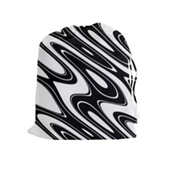 Black And White Wave Abstract Drawstring Pouches (extra Large) by Celenk