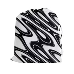 Black And White Wave Abstract Drawstring Pouches (xxl) by Celenk