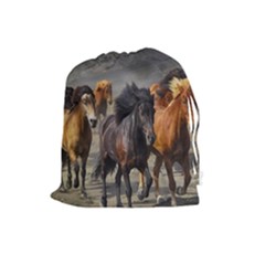 Horses Stampede Nature Running Drawstring Pouches (large)  by Celenk
