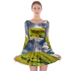 Hill Countryside Landscape Nature Long Sleeve Skater Dress by Celenk