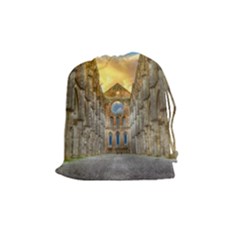 Abbey Ruin Architecture Medieval Drawstring Pouches (medium)  by Celenk