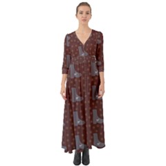 Deer Boots Brown Button Up Boho Maxi Dress by snowwhitegirl