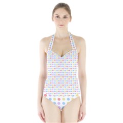 Blue Pink Yellow Eggs On White Halter Swimsuit by snowwhitegirl