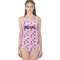 Teal White Eggs On Pink One Piece Swimsuit by snowwhitegirl