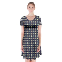 Beige Blue Cream Eggs On Grey Blue Short Sleeve V-neck Flare Dress by snowwhitegirl