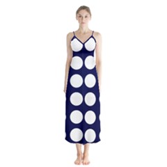 Big Dot Blue Button Up Chiffon Maxi Dress by snowwhitegirl