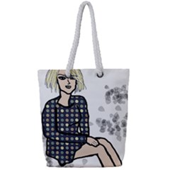 Girl Sitting Full Print Rope Handle Tote (small) by snowwhitegirl