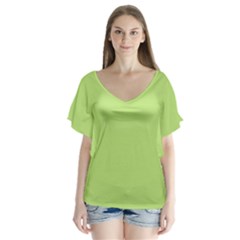 Minty V-neck Flutter Sleeve Top by snowwhitegirl