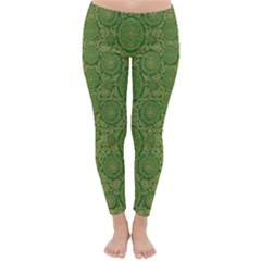 Stars In The Wooden Forest Night In Green Classic Winter Leggings by pepitasart