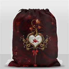 Wonderful Hearts With Dove Drawstring Bag (small) by FantasyWorld7