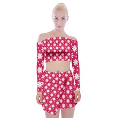 Daisy Dots Light Red Off Shoulder Top With Mini Skirt Set by snowwhitegirl