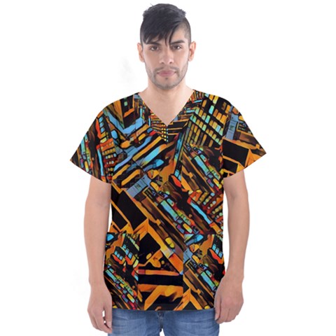 City Scape Men s V-neck Scrub Top by NouveauDesign