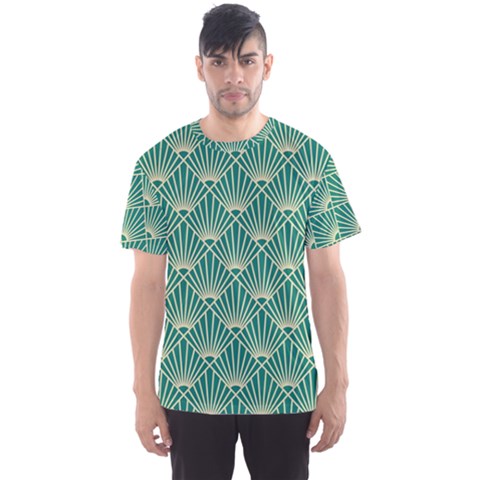 Teal,beige,art Nouveau,vintage,original,belle Époque,fan Pattern,geometric,elegant,chic Men s Sports Mesh Tee by NouveauDesign