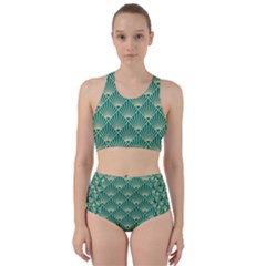 Teal,beige,art Nouveau,vintage,original,belle Époque,fan Pattern,geometric,elegant,chic Racer Back Bikini Set by NouveauDesign