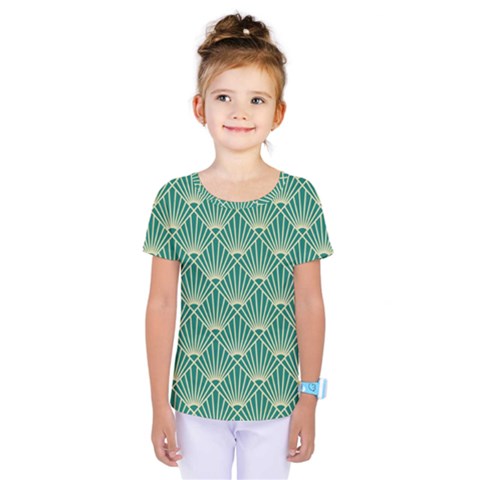 Teal,beige,art Nouveau,vintage,original,belle Époque,fan Pattern,geometric,elegant,chic Kids  One Piece Tee by NouveauDesign