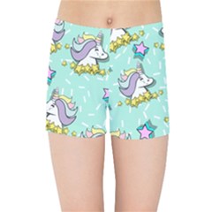Magical Happy Unicorn And Stars Kids Sports Shorts by Bigfootshirtshop
