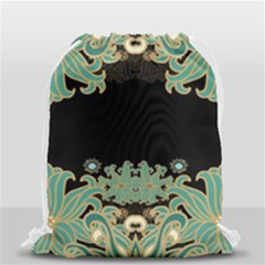 Black,green,gold,art Nouveau,floral,pattern Drawstring Bag (small) by NouveauDesign