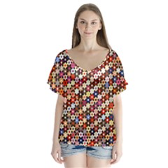 Tp588 V-neck Flutter Sleeve Top by paulaoliveiradesign