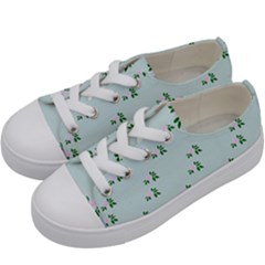 Pink Flowers Blue Big Kids  Low Top Canvas Sneakers by snowwhitegirl