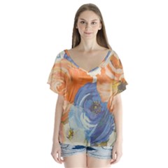 Texture Fabric Textile Detail V-neck Flutter Sleeve Top by Nexatart