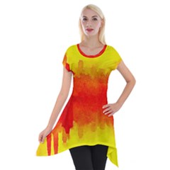 Sun Rise,city,modern Art Short Sleeve Side Drop Tunic by NouveauDesign