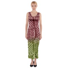 Knitted Wool Square Pink Green Fitted Maxi Dress by snowwhitegirl