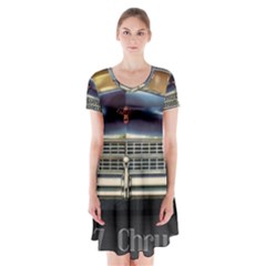 Vintage Car Automobile Short Sleeve V-neck Flare Dress by Nexatart