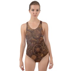 Background Steampunk Gears Grunge Cut-out Back One Piece Swimsuit by Nexatart