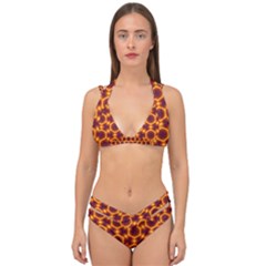 Black And Orange Diamond Pattern Double Strap Halter Bikini Set by Fractalsandkaleidoscopes