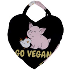 Go Vegan - Cute Pig And Chicken Giant Heart Shaped Tote by Valentinaart
