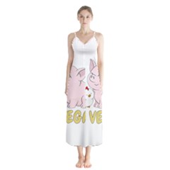 Go Vegan - Cute Pig And Chicken Button Up Chiffon Maxi Dress by Valentinaart