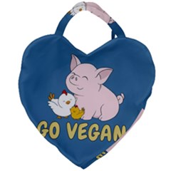 Go Vegan - Cute Pig And Chicken Giant Heart Shaped Tote by Valentinaart