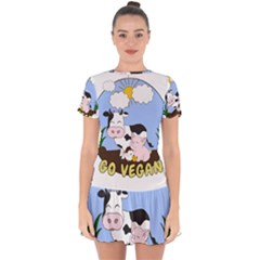 Friends Not Food - Cute Pig And Chicken Drop Hem Mini Chiffon Dress by Valentinaart