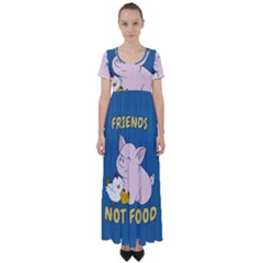 Friends Not Food - Cute Pig And Chicken High Waist Short Sleeve Maxi Dress by Valentinaart